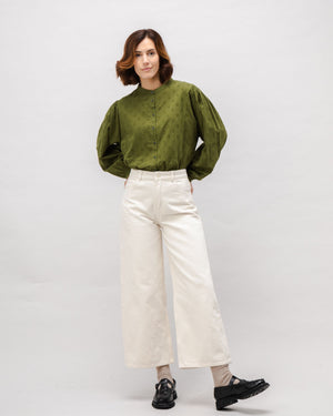 Polka Dot Romantic Cotton Blouse Green