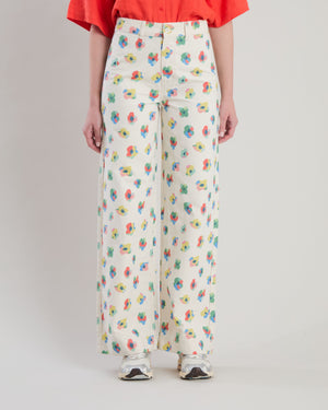 Mini Flower Straight Leg Pants Ecru