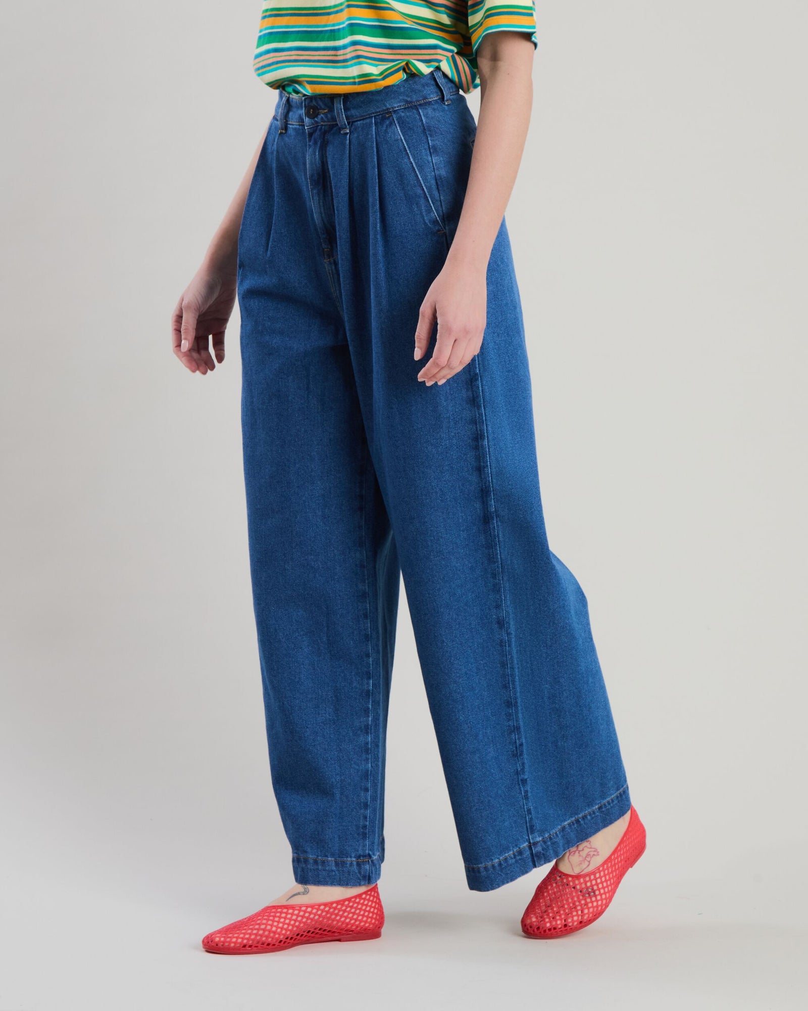 Wide Leg Denim Pleated