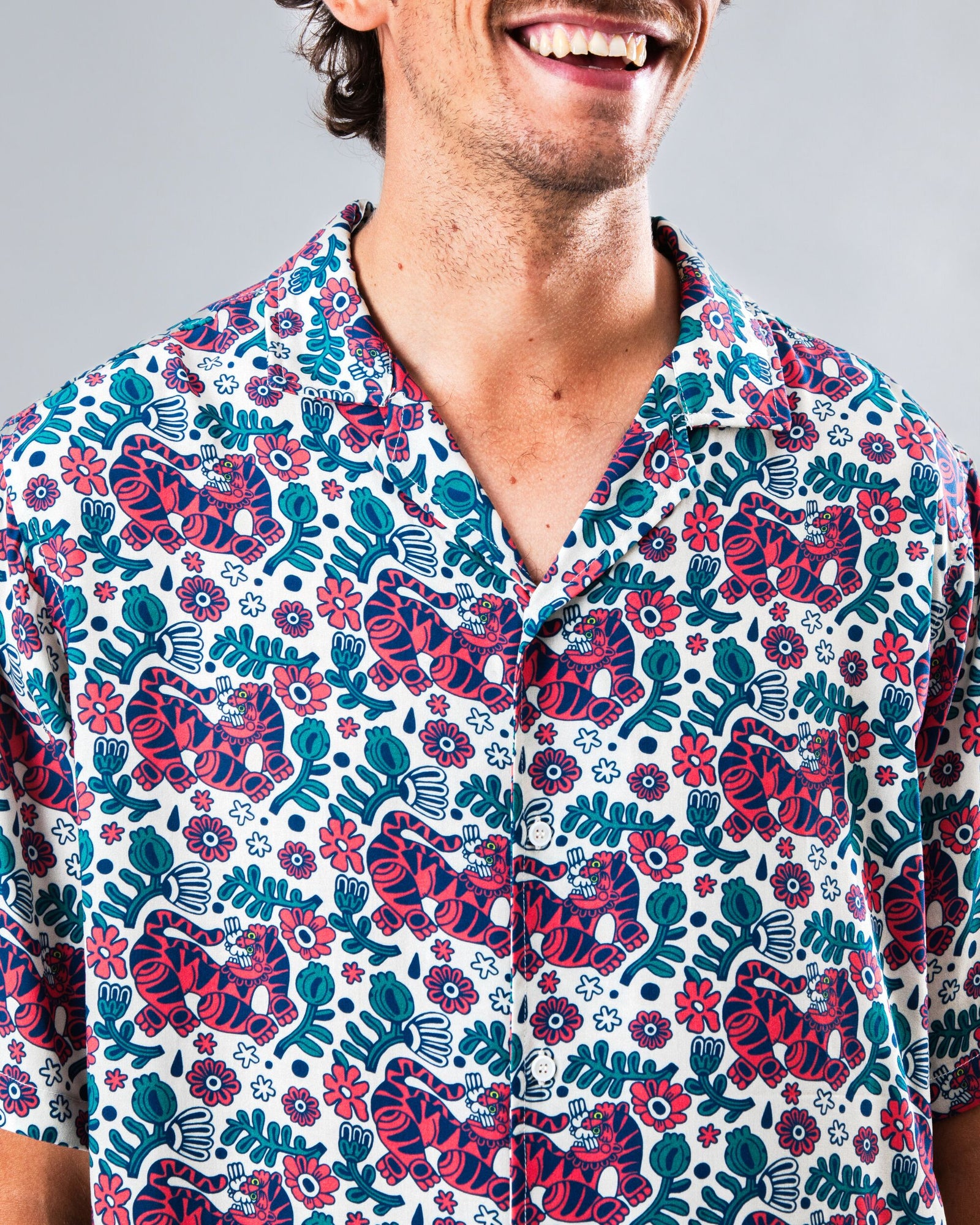 Asis Percales Tigris Aloha Shirt Ecru