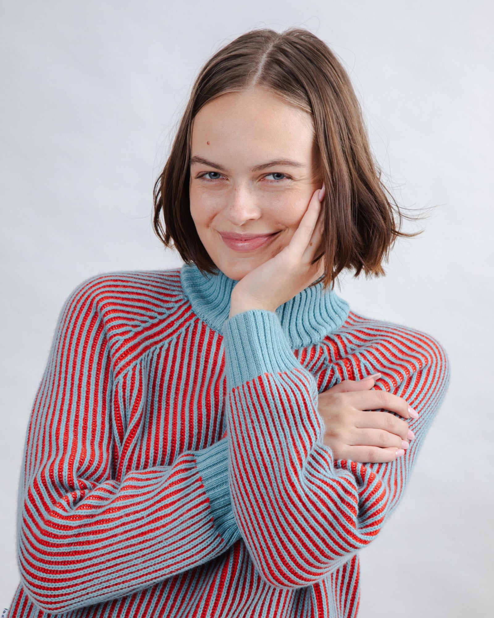 Bicolor Wool Cropped Sweater Blue