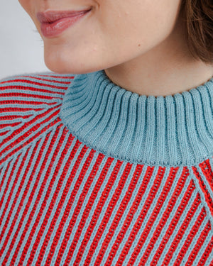 Bicolor Wool Cropped Sweater Blue