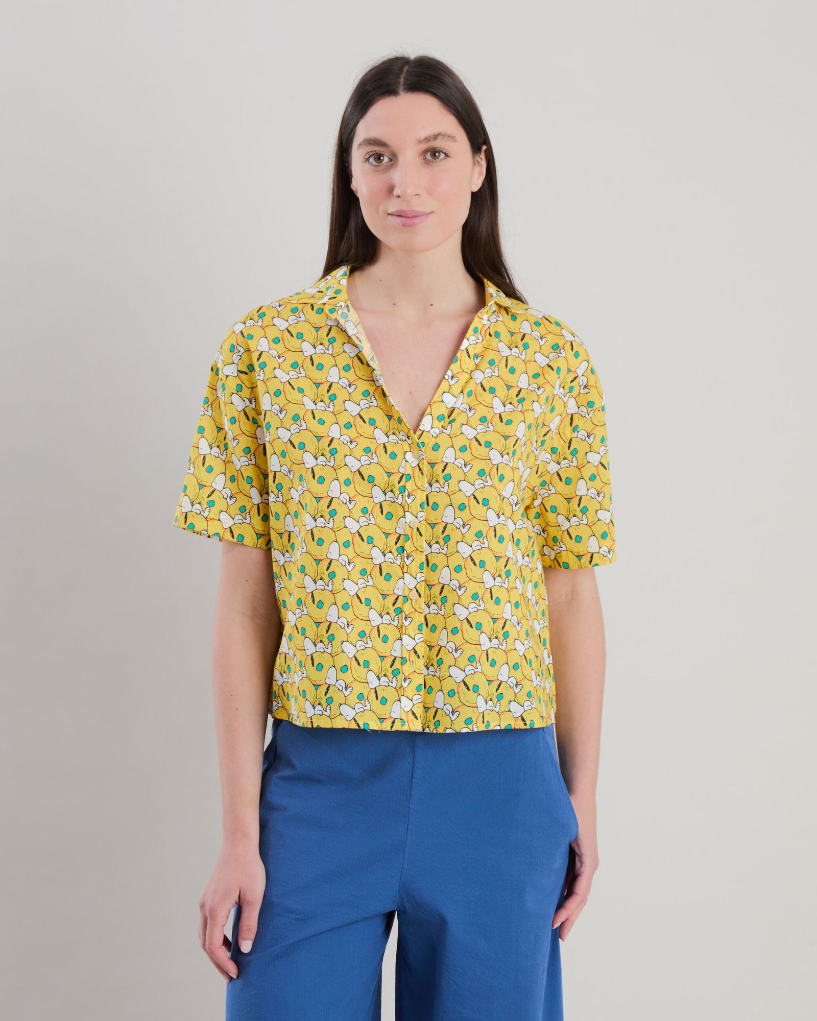 Peanuts Donuts Oversize Cropped Blouse Yellow