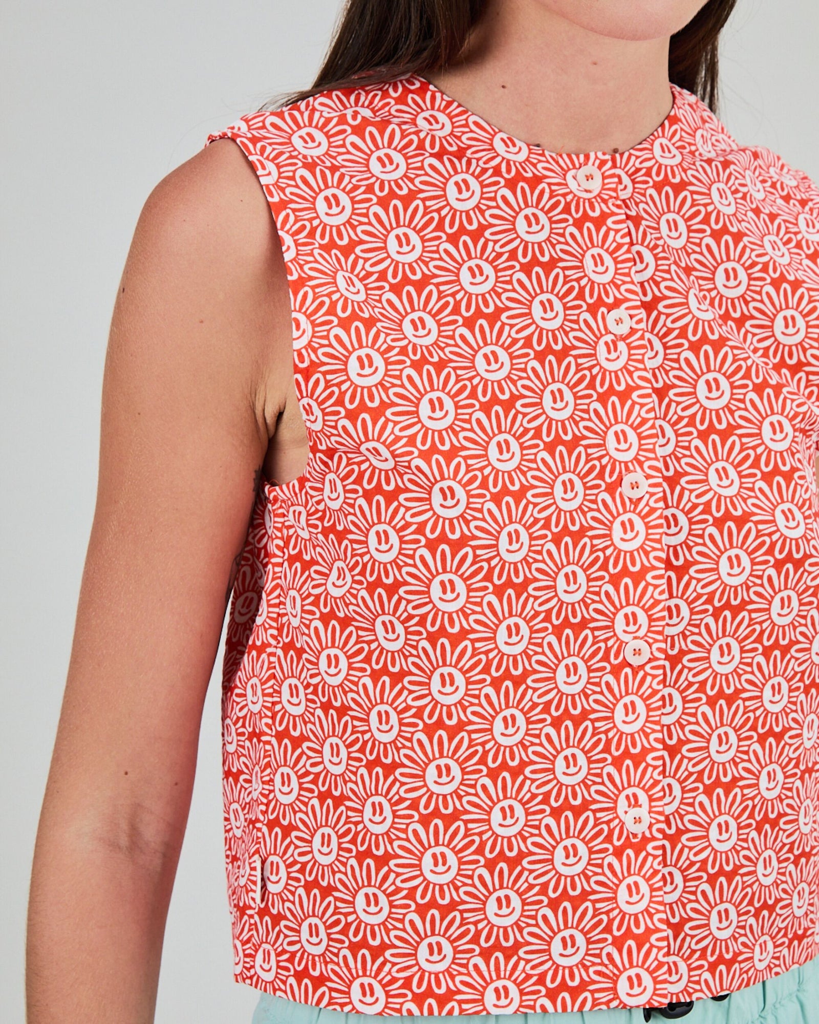 Asis Percales Daisy Button Up Blouse Red