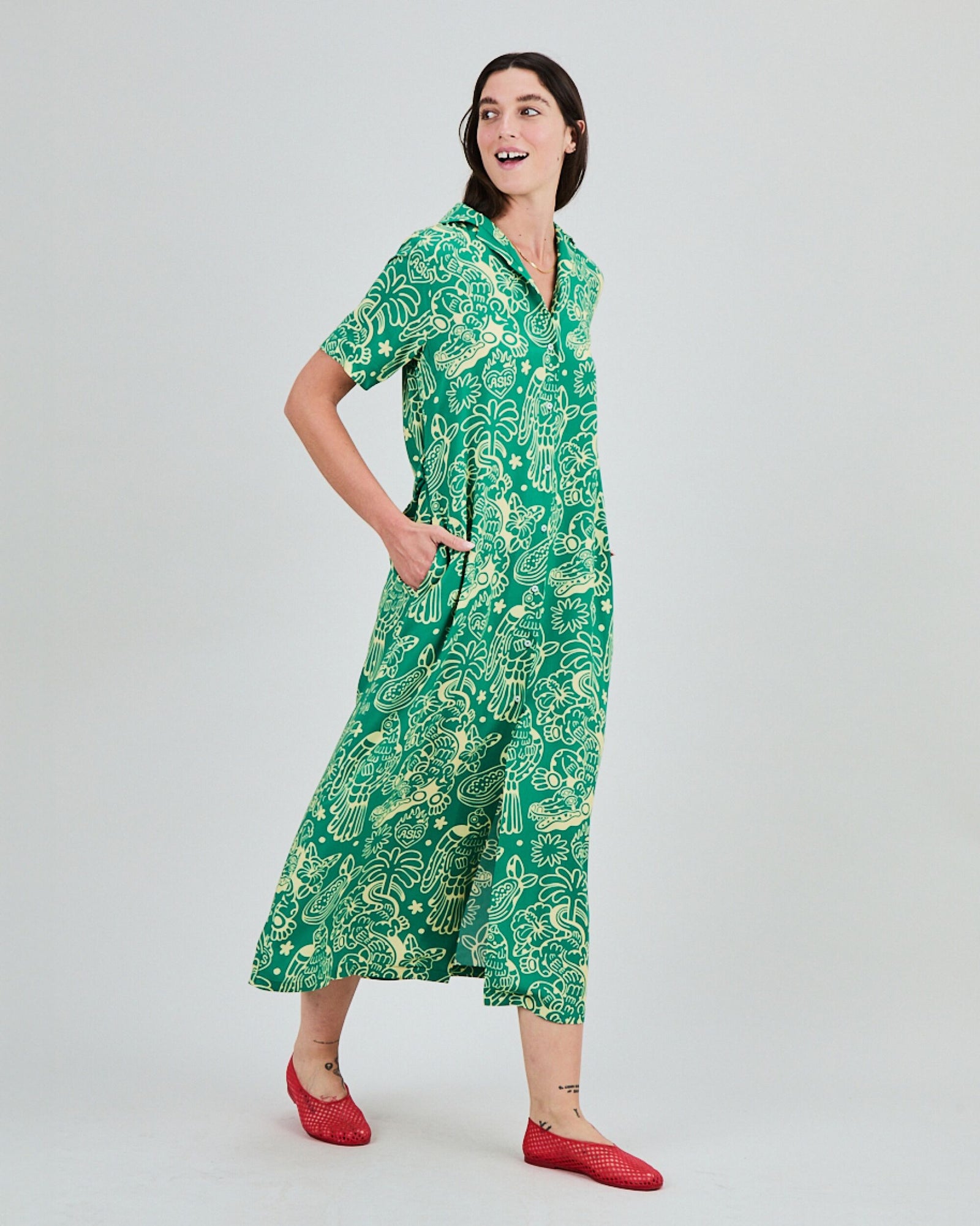 Asis Percales Crocodylus Long Dress Green