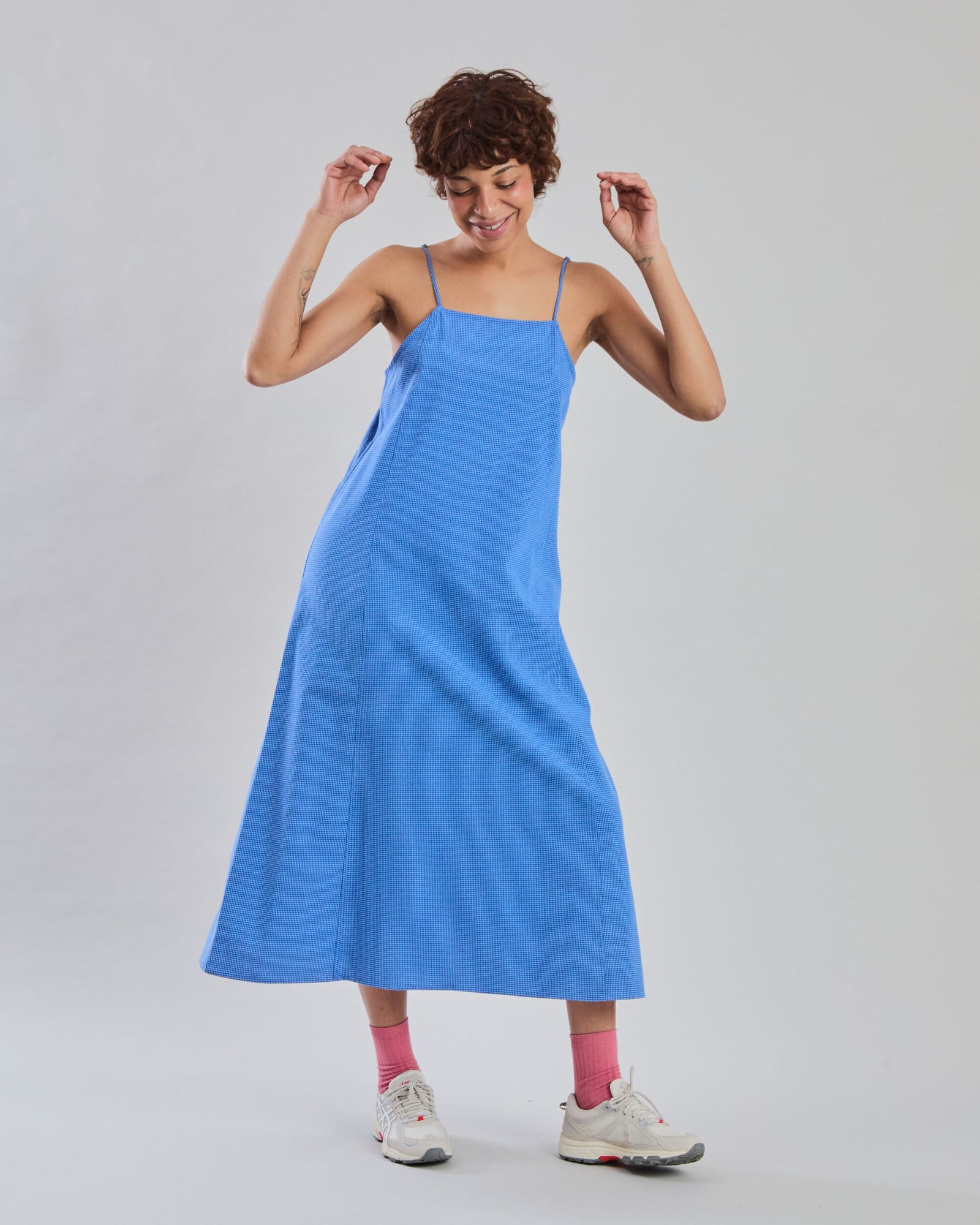 Checks Strappy Straight Dress Blue