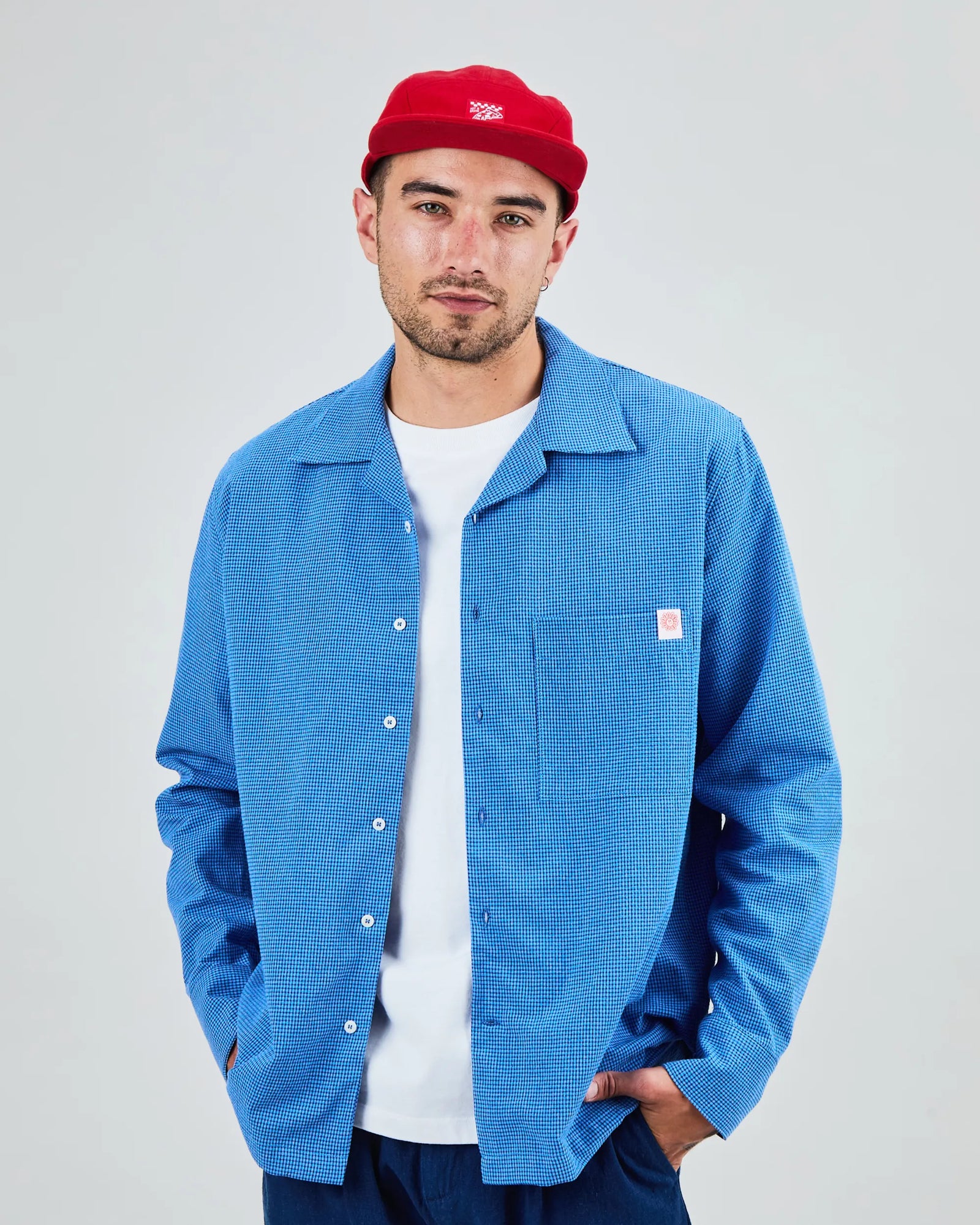 Asis Percales Daisy Checks Oversize Shirt Blue