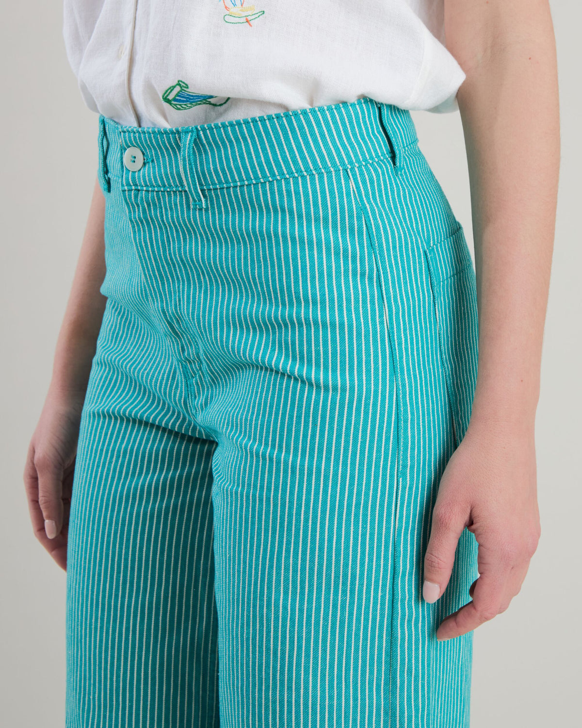 Denim Stripes Straight Leg Pants Green