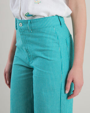 Denim Stripes Straight Leg Pants Green